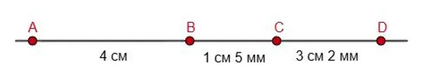 Отрезок AD, составленный из трех частей