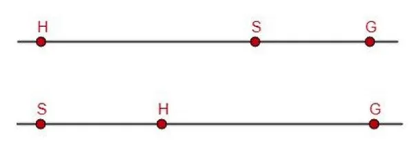 Два возможных расположения отрезков HG и HS на прямой