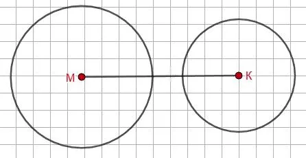 Две непересекающиеся окружности с центрами M и K