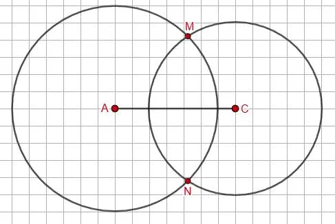 Пересечение двух окружностей с центрами A и C