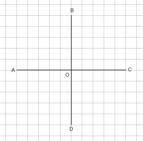 Две перпендикулярные прямые, пересекающиеся в точке O